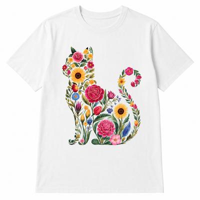 Wildflower Cat Graphic T-Shirt Floral Nature Lover Cute Cat Gift Tee