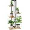 4-Tier Plant Stand, Adjustable 110 Cm High Flower Stand for Indoor Outdoor Use, Wood, Black+Natural Wood