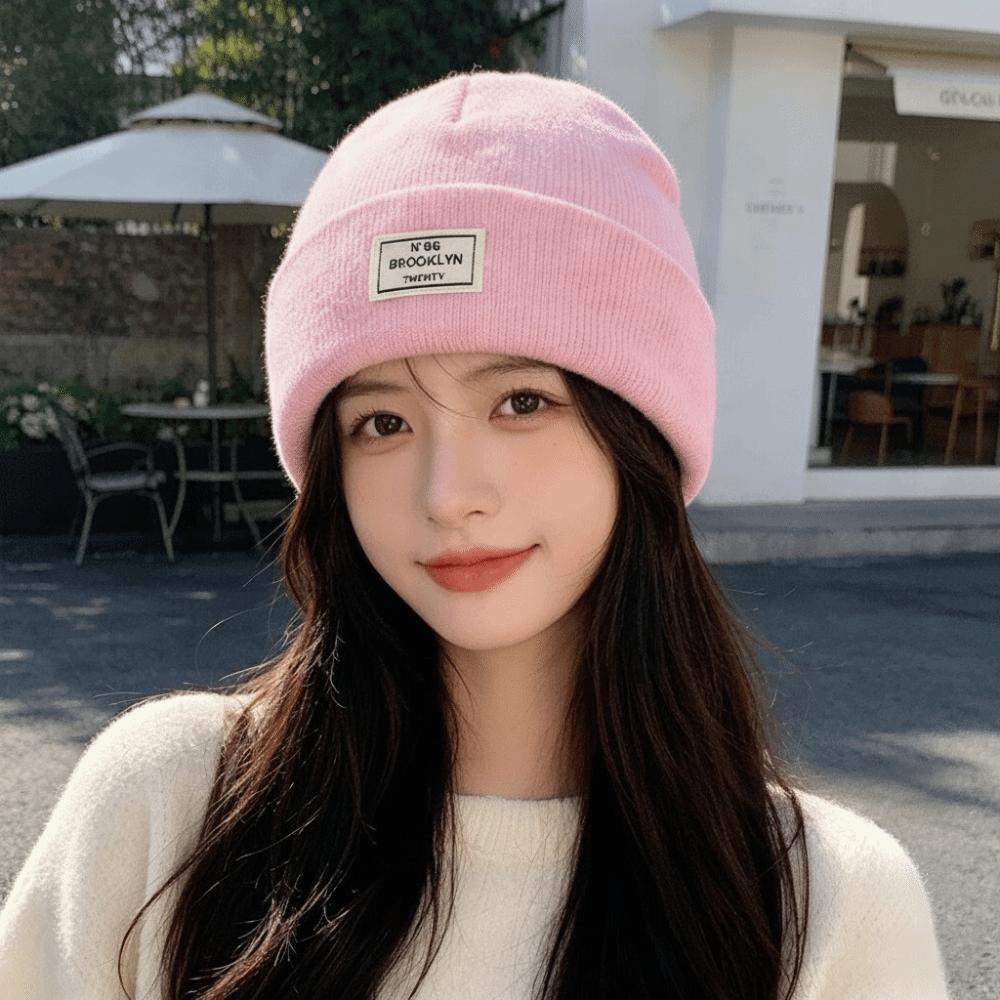 Letter Patch Pullover Cap Solid Color Crochet Hats Fashion Knitted Hat  Men