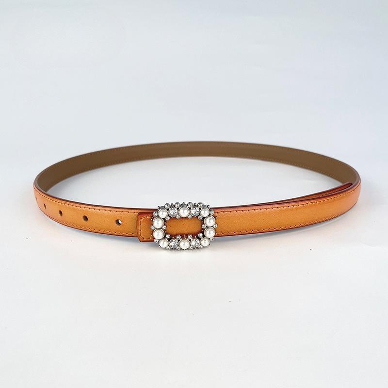 Slim Genuine Leather Women's Belt Decorative Casual Pants Jeans Inlaid with Pearl Rhinestones Sweet and Fashionable Women's Belt