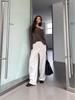 2025 Autumn/Winter Women's Off-White High-Waisted Retro Wide-Leg Jeans: Loose, Slimming, Floor-Length Straight-Leg Trousers.