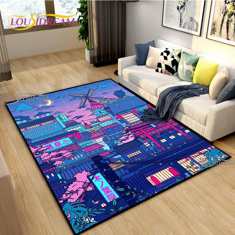 Japanese Anime Night Scene Rugs Child Game Floor Mat Alfombra Cartoon Carpets Modern Home Living Room Decor Washable Floor Rug