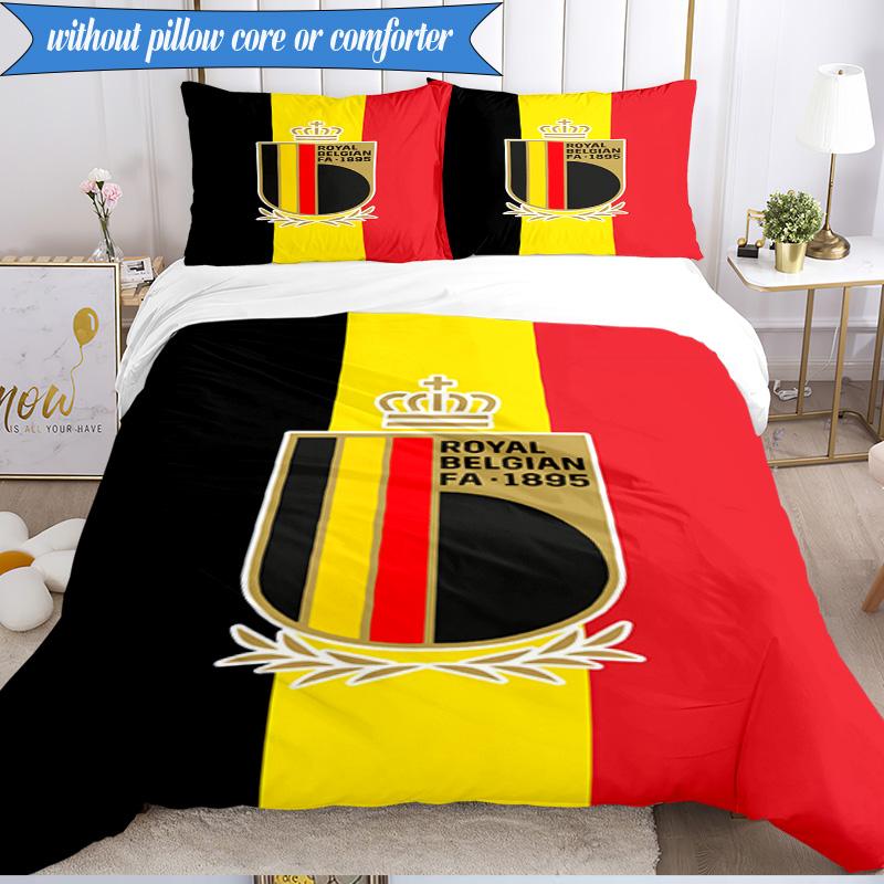 3PCS Belgian Football Association Emblem Bedding Set 2D Printing (Includes 1 Duvet Cover + 2 Pillowcases Coreless), Bedroom decor,Fan gift