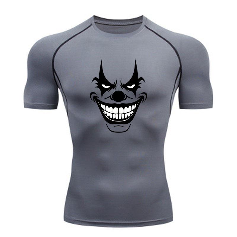 Men Compression Fitness Sport T-Shirt, Scary Evil Clown Face