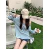 Letter printed loose slightly translucent top with large neckline sun protection air-conditioning blouse long-sleeved cool T-shirt for women in summer