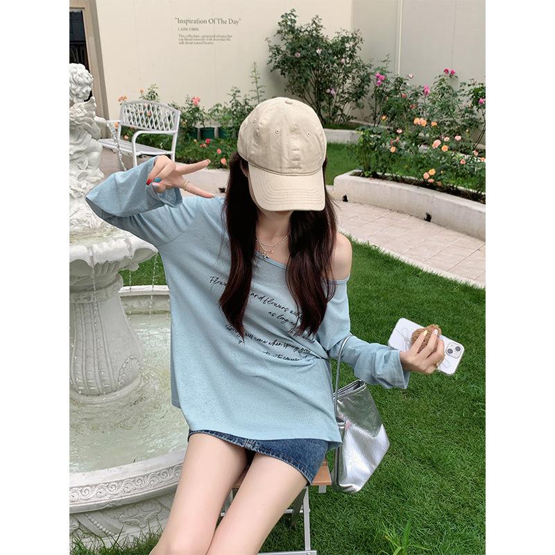 Bedruckter lockerer leicht durchscheinender Oberteil mit großem Ausschnitt Sonnenschutz Klimaanlagenbluse Langarm kühles T-Shirt für Damen im Sommer