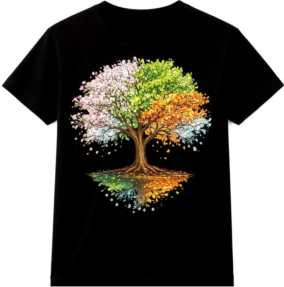Tree Four Seasons T Shirt Colorful Spring Summer Fall Winter Graphic Tee S разноцветный