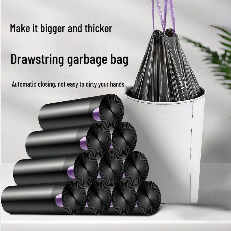 Extra Thick Durable Black Drawstring Trash Bags for Kitchen & Dorm - Large Size, Upgraded Model