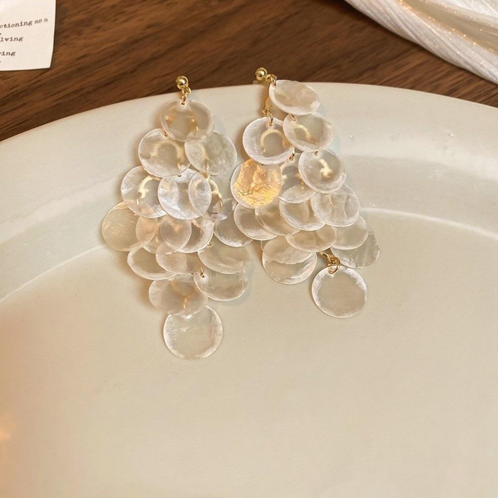 Round Shell Tassel Round Dangle Earrings Vacation Style Drop Earring Women's Earrings Women