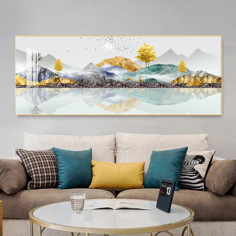 Chinese Golden Deer Rich Tree Canvas Painting Wall Art FengShui Mountain Landscape Stone Posters and Prints Living Room No Frame