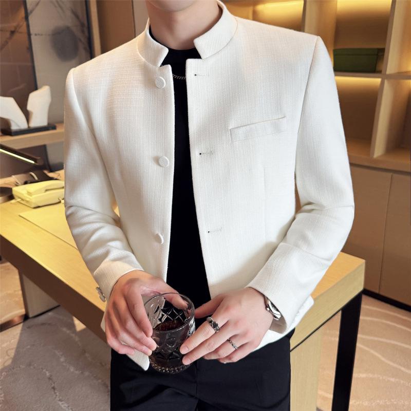 Men s Slim Fit Stand Collar Linen Cotton Jacket - Autumn Chinese Style JK002 2XL белый