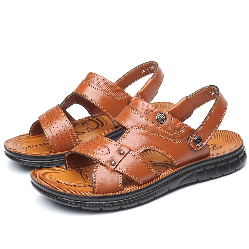 

TUINANLE Мужские сандалии из искусственной кожи, летние пляжные шлепанцы, повседневные коричневые туфли в стиле ретро, шлепанцы для улицы, нескользящие сандалии 43 жёлтый