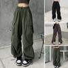 Dames Cargo Broek Hip Hop Baggy Effen Kleur Meerdere Zakken Elastische Taille Te Combineren Met Top Los Ademend Dames Broek Dames Kleding