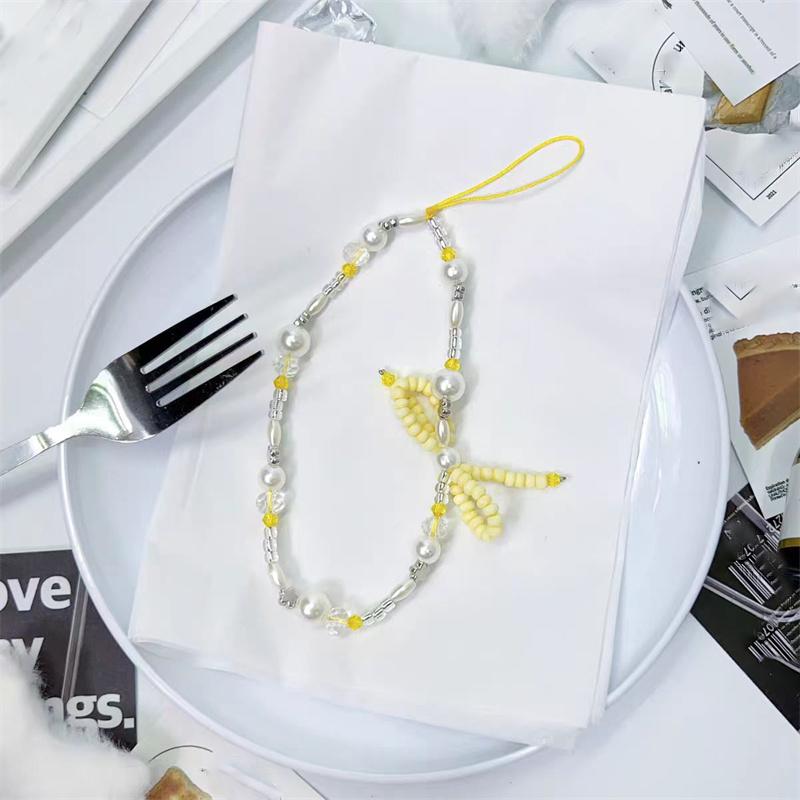 Cute Bowknot Beaded Phone Lanyard Simplicity Short Phone Strap Kawaii Style Phone Earphones Backpack Chain Pendant Accessories