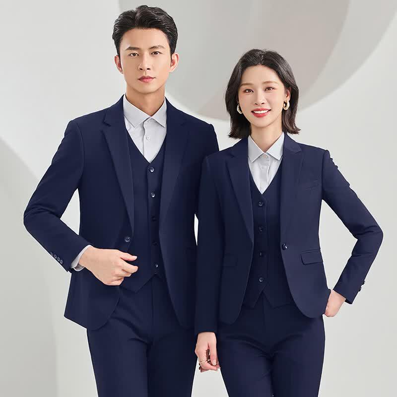 Men's Navy Blue Three-Piece Business Suit Set
