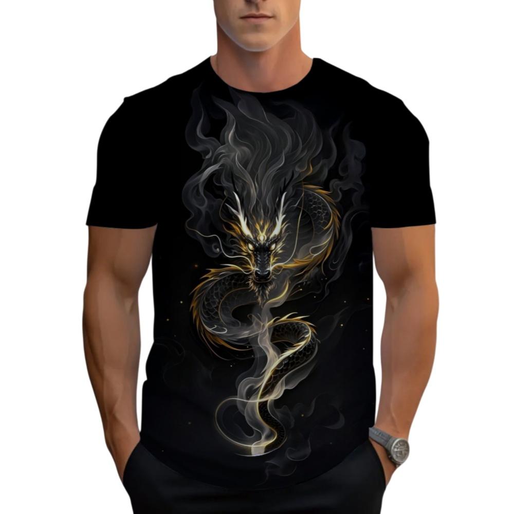 Cool Retro Dragon Pattern 3D Printed Design Men s T-Shirt Summer Fashion Trend Round Neck Breathable Daily Sports Casual Top XL