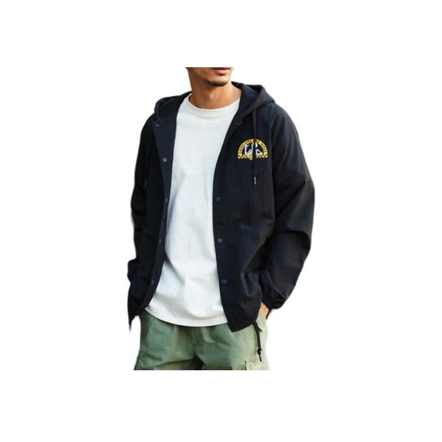 Vans Kurtka z kapturem w jednolitym kolorze z nadrukiem czaszki z logo marki i guzikami Męskie kurtki Czarny VN0A7TRPBLK