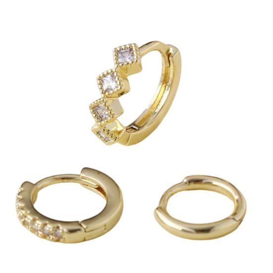 

3 шт./комплект сережек разных форм кубический цирконий гладкая отделка серьги хагги золотые медные круглые серьги-кольца для выпускного вечера ежедневные свидания золотистый