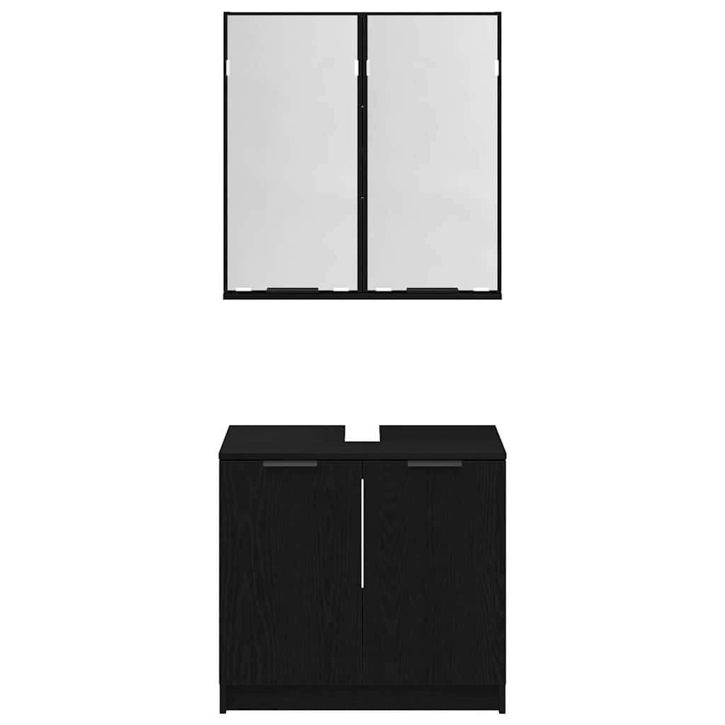 Bathroom Cabinet Set 2 Pieces Black Oak Effect Wood Based Material