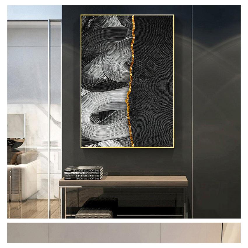 And White Wood Grain Painting Gloden Wall Art Poster Print Pictures for Living Room Home Decor Nordic Decoration Abstract Black