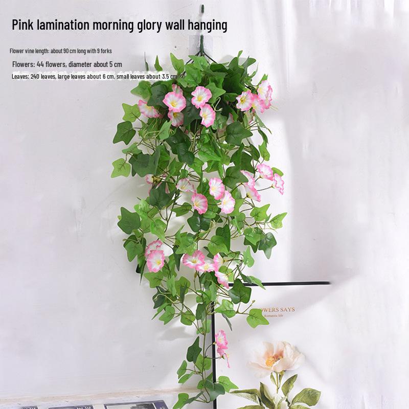 Artificial Morning Glory Wall Hanging Decoration - Green Plant Basket for Living Room
