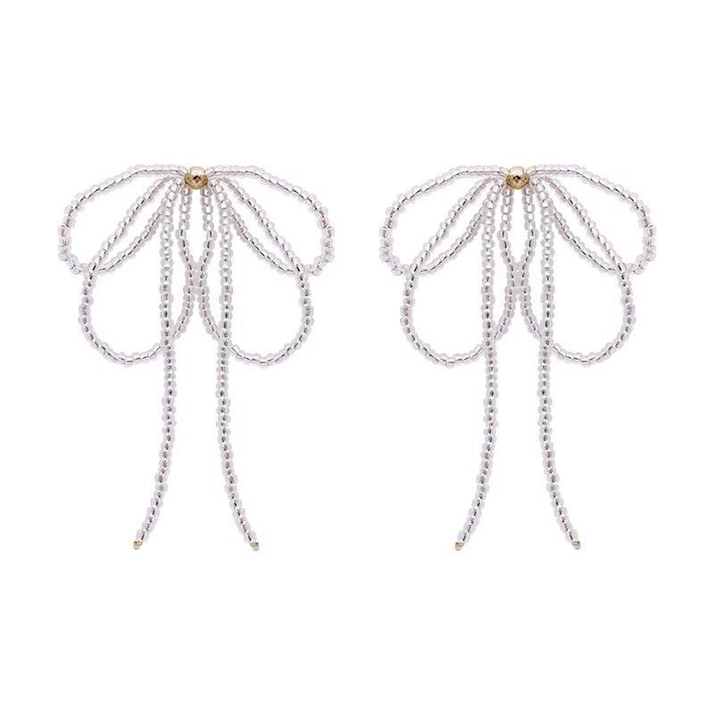 Gentle Temperament Beaded Bow Tassel Earrings - 925 Silver, Niche Design, Light Luxury, 2026 New Style