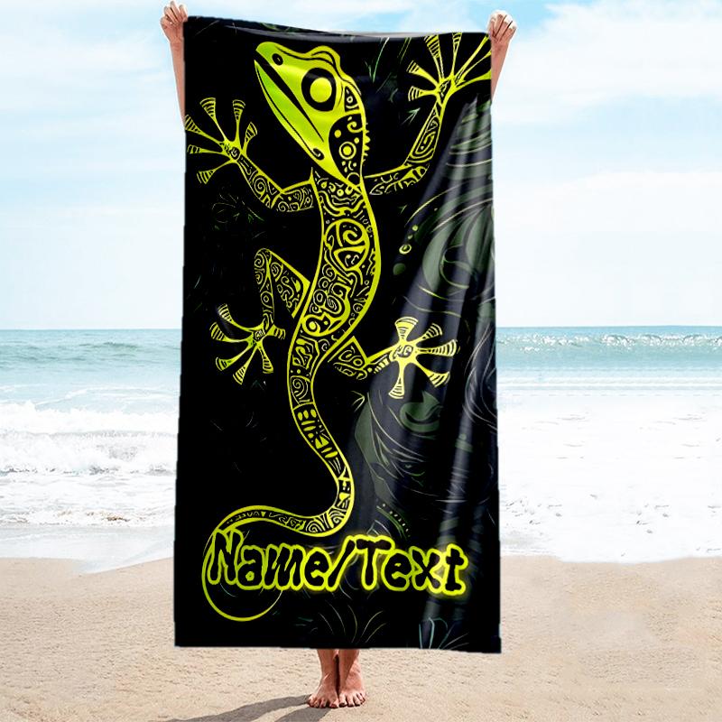 1PC Custom Name Gecko Artwork Beach Towel Highly Absorbent And Sand-Resistant Towel for Swimming, Pool, Yoga, And Travel Lightweight