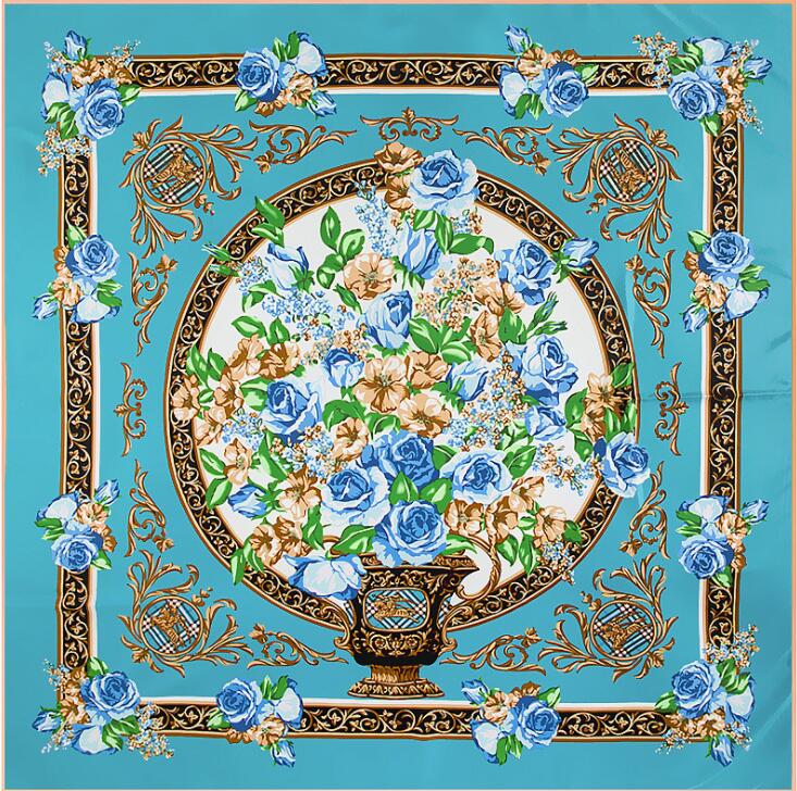 Luxury Brand Silk Scarf Court Floral Print Square Shawl Hijab Scarfs Female Fashion Shawls Scarves For Ladies 130*130cm