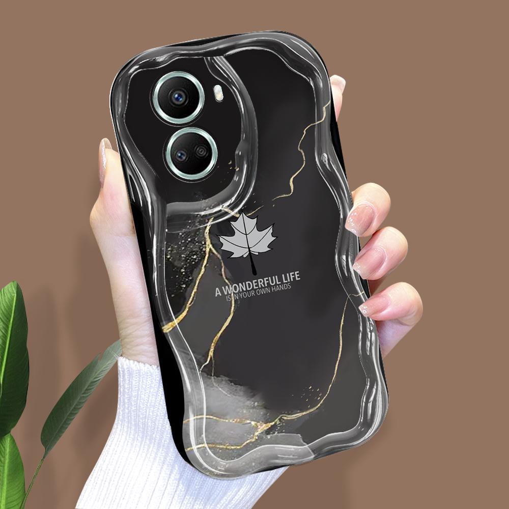 

Для Honor 90 Lite P30 Pro Infinix Hot 30 40 40i 40 Pro Smart 8 Pro Vivo V29e V30e Maple Leaf Marble Pattern Cream Texture Soft TPU Phone Case Vivo V27 5G чёрный