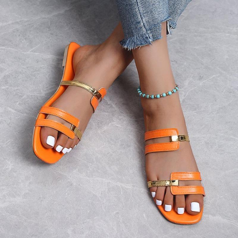 New Large-sized Fashionable One-line Flat Slippers and Square-toed Casual Shoes