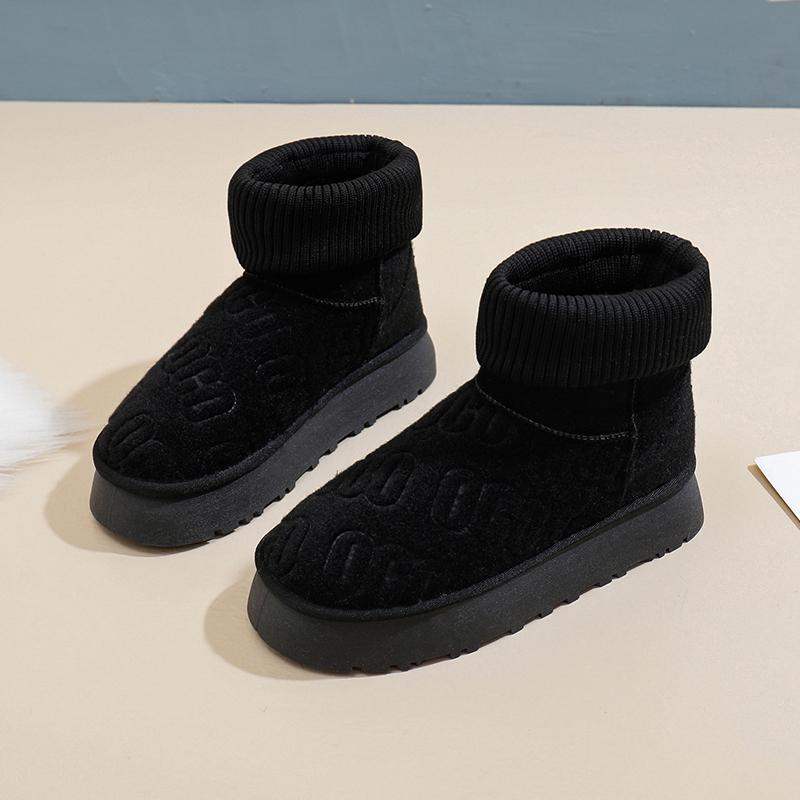 Fashion Shoes for Women 2024 New High Quality Slip On Mid-Calf Warm Women's Boots Solid Color Round Toe Flock Low-heeled