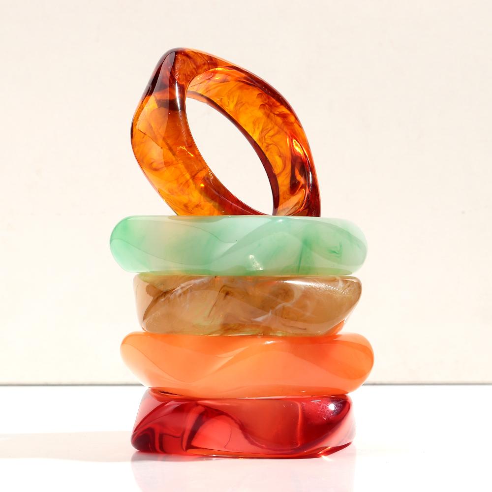 Boho Brown Irregular Acrylic Resin Chunky Bangles for Women on Hand Goth Geometric Charm Bracelets Couple Jewelry Gift