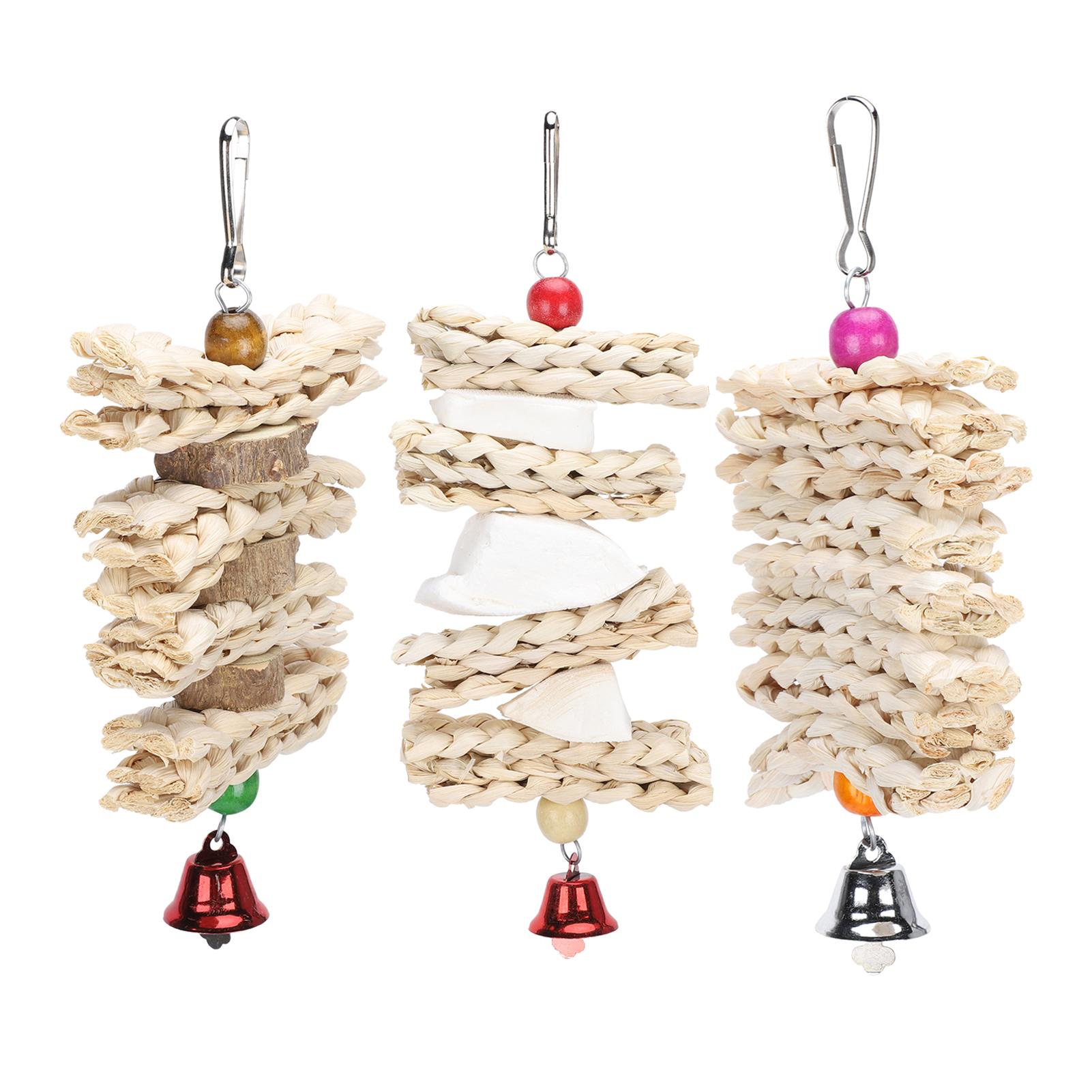 

Parrots Chewing Toy Corn Husk Pepper Wood Cuttlefish Bone String Cage Hanging Bird Biting Toy(No. 1 No. 2 No. 3 )