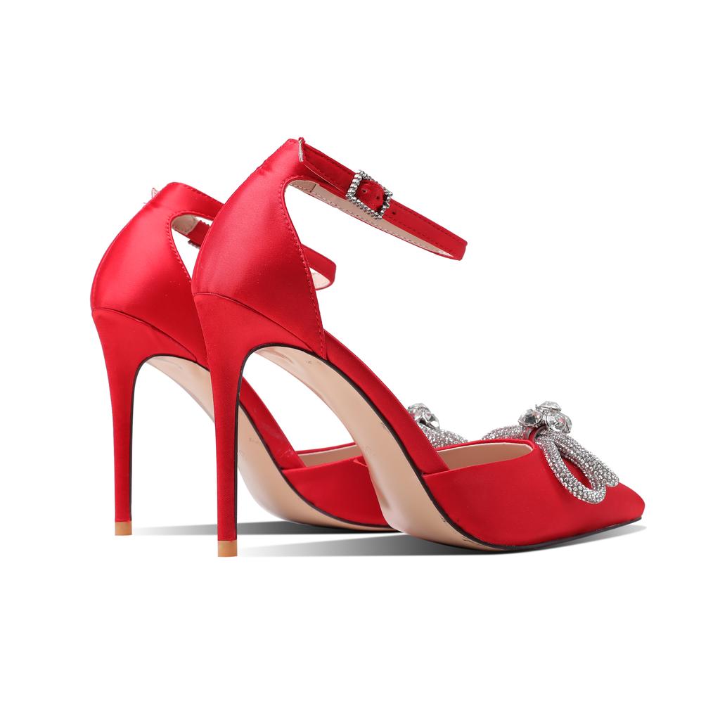 Spring /Autumn Women 'S Shoes Fashion Butterfly -Knot Narrow Band Bling Patchwork Cross -Tied Pointed Toe Pumps