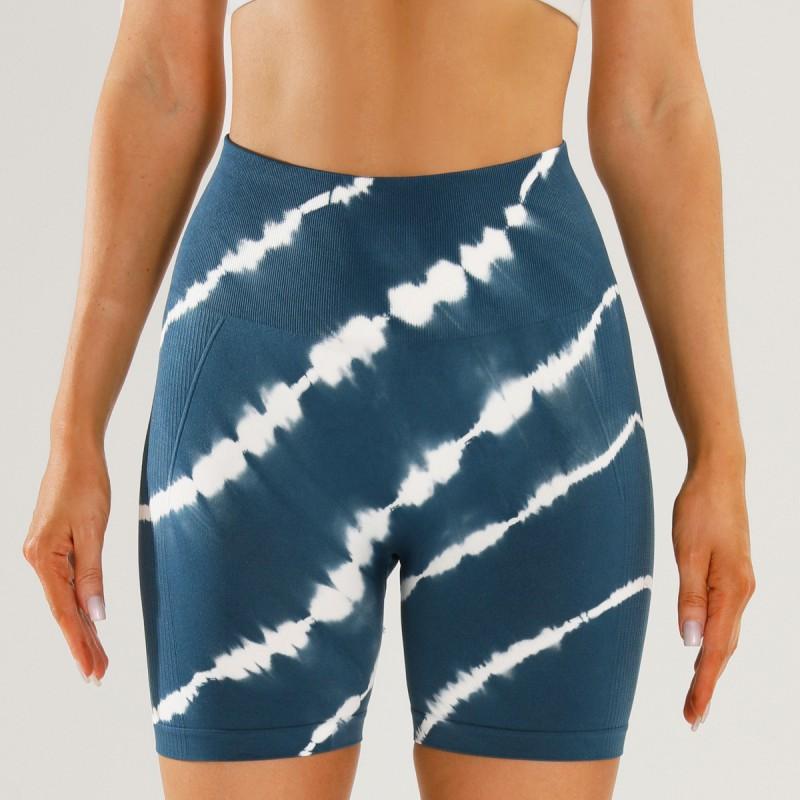 High-Waisted Seamless Yoga Leggings Women Tie-Dye Print Running Shorts Butt-Lifting 3/4 Length Fitness Pants