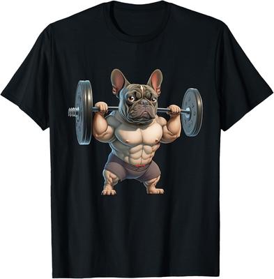 Fun French Bulldog Fitness Gym French Weightlifting Tee Shirt Comfortable Breathable Short Sleeve Crew Neck Tracksuit