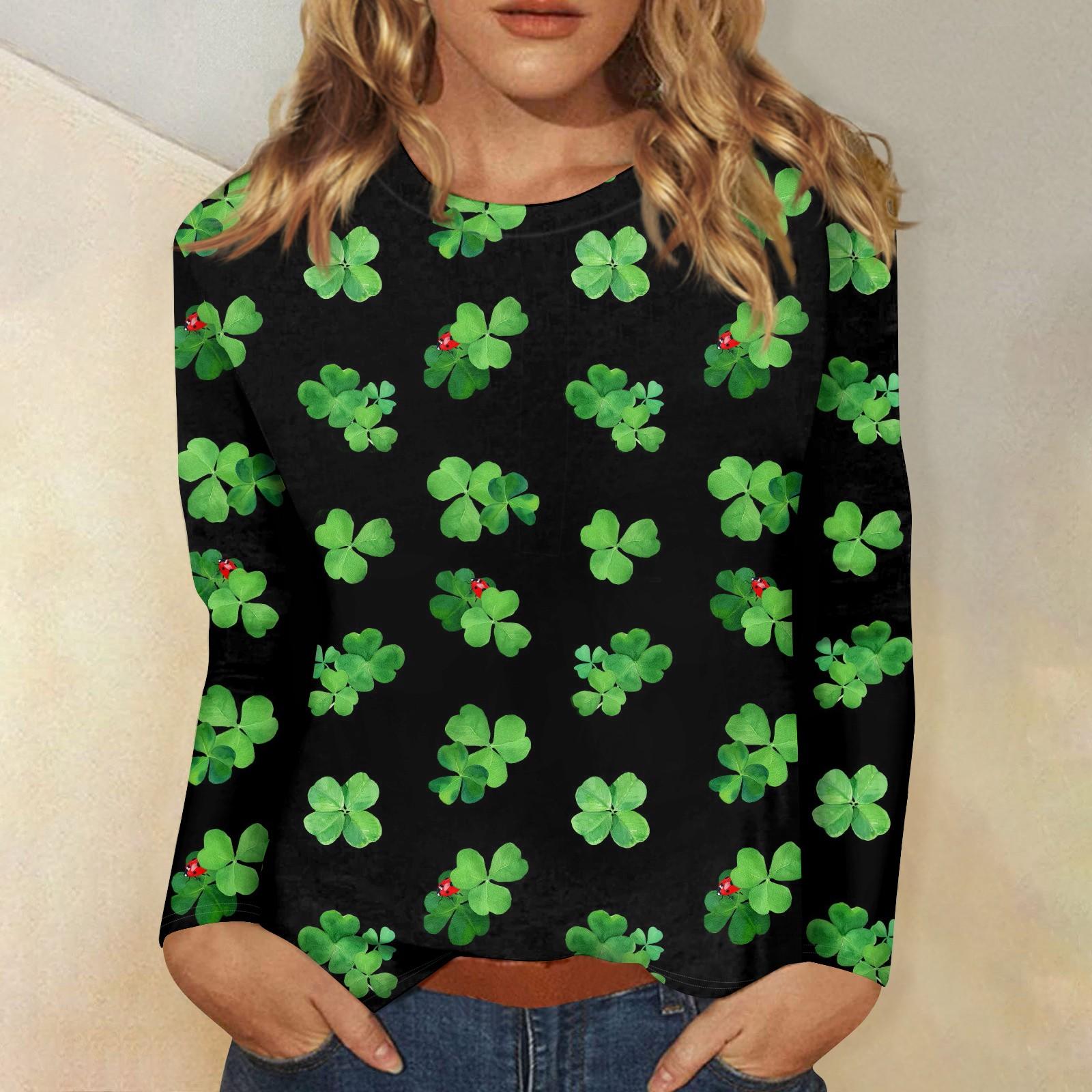 

Женская мода вскользь с длинным рукавом St. Блузка-пуловер с круглым вырезом и принтом ко Дню Святого Патрика XXXL