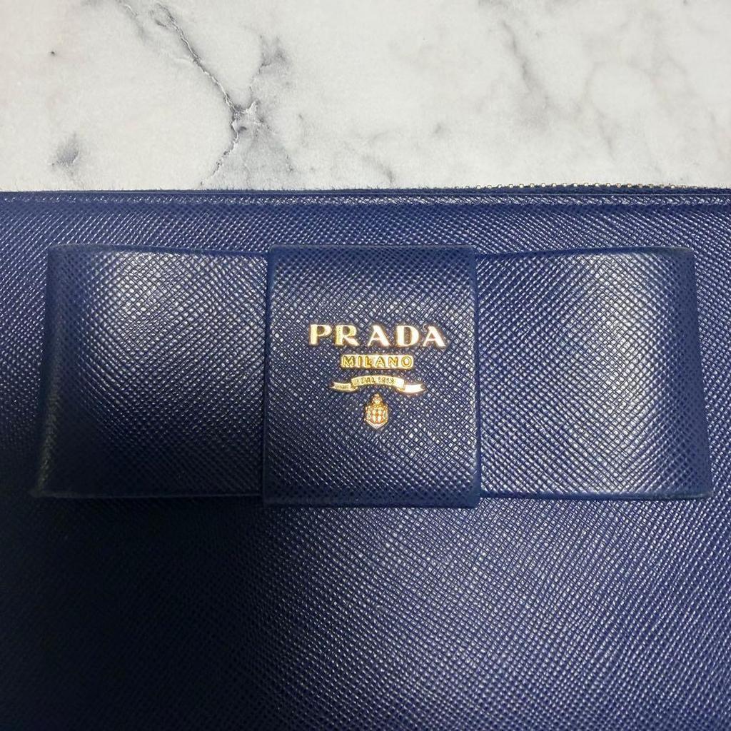 Used PRADA Saffiano Ribbon Round Zip Long Wallet
