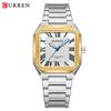 CURREN 8482 Men's Square Watch Quartz Stainless Steel Band with Roman Numerals Luminous Hands Casual Business Wrist watch