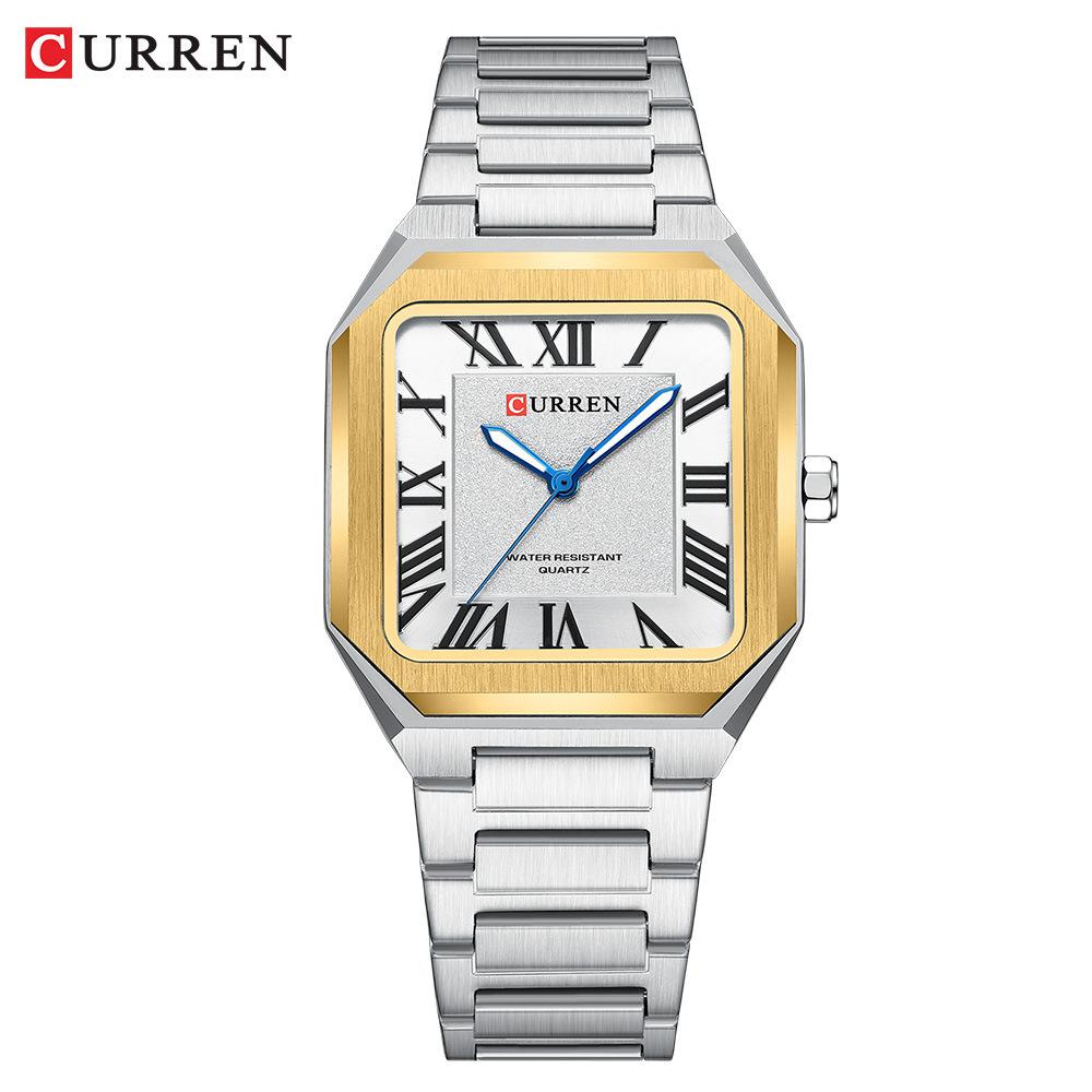 CURREN 8482 Men's Square Watch Quartz Stainless Steel Band with Roman Numerals Luminous Hands Casual Business Wrist watch