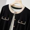Women's Elegant Wool Blend Knit Cardigan Jacket with Gold Buttons