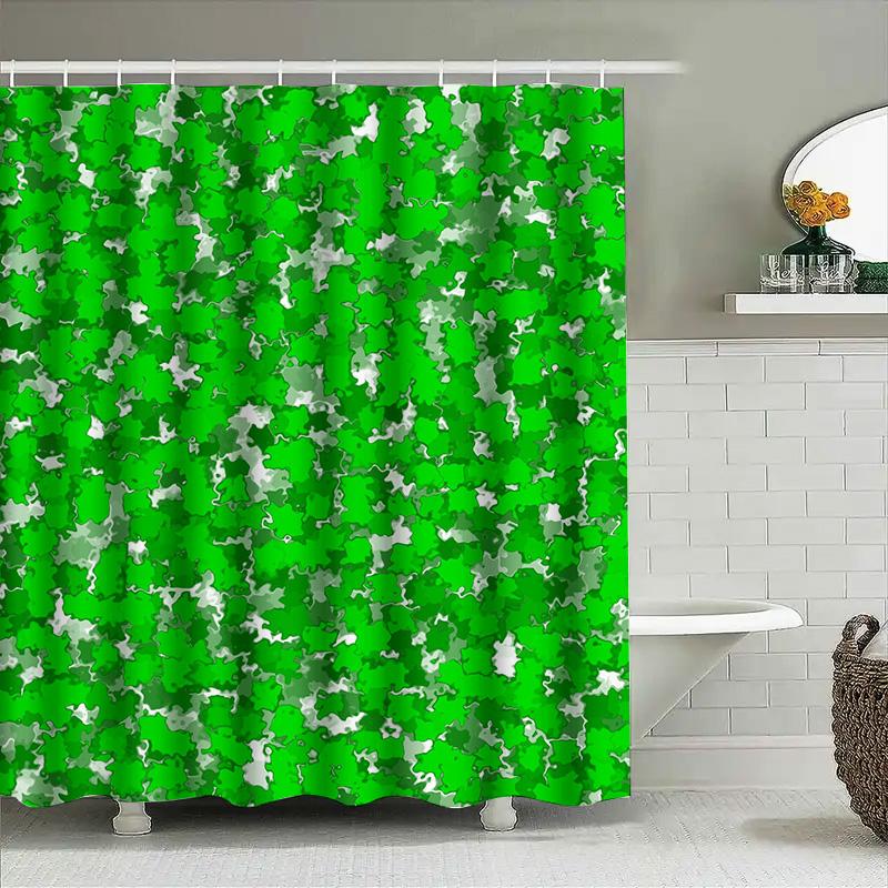 Green Camouflage Shower Curtain Polyester Fabric Printed Waterproof Bathroom Decor With Rod Pocket (Size: W72 X L84)