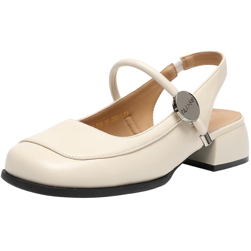 ZHR Women s Retro Square-Toe Chunky Heel Mary Jane Sandals 35