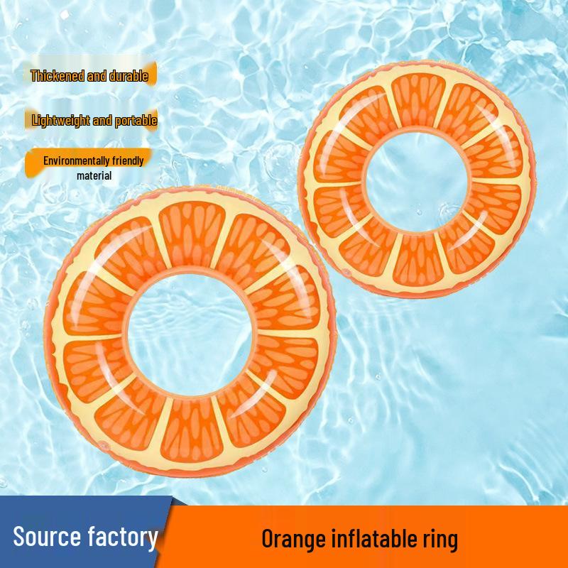 Orange PVC Inflatable Swim Ring - Thickened for Adults, Beginner-Friendly, Large Buoyancy.