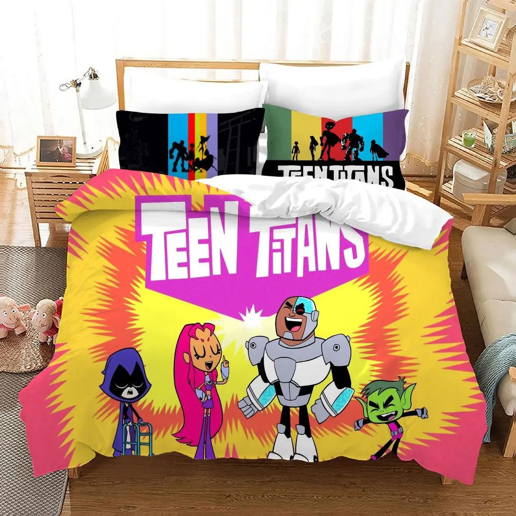 Cartoon Teen Titans Go Comfortable Duvet Quilt Cover Pillowcase Bedding Set Children Bedroom Decoration Home Textile