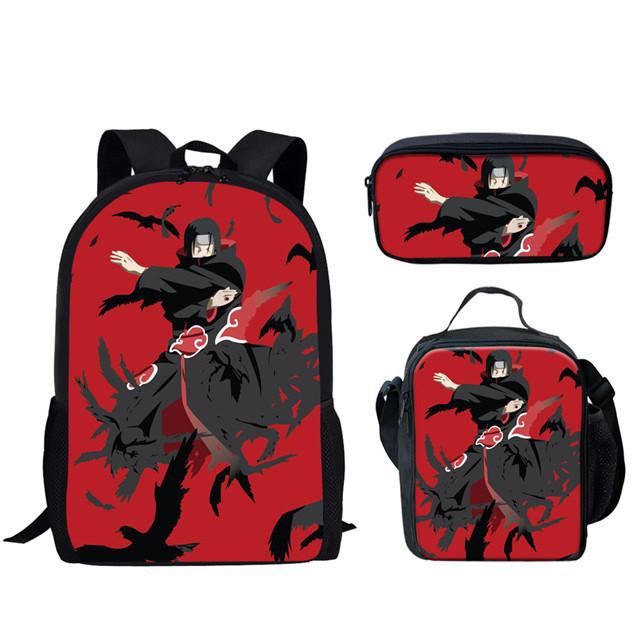 Naruto Printed Kids School Backpack Lunch Bag Pencil Case Set With Nylon Material For Children