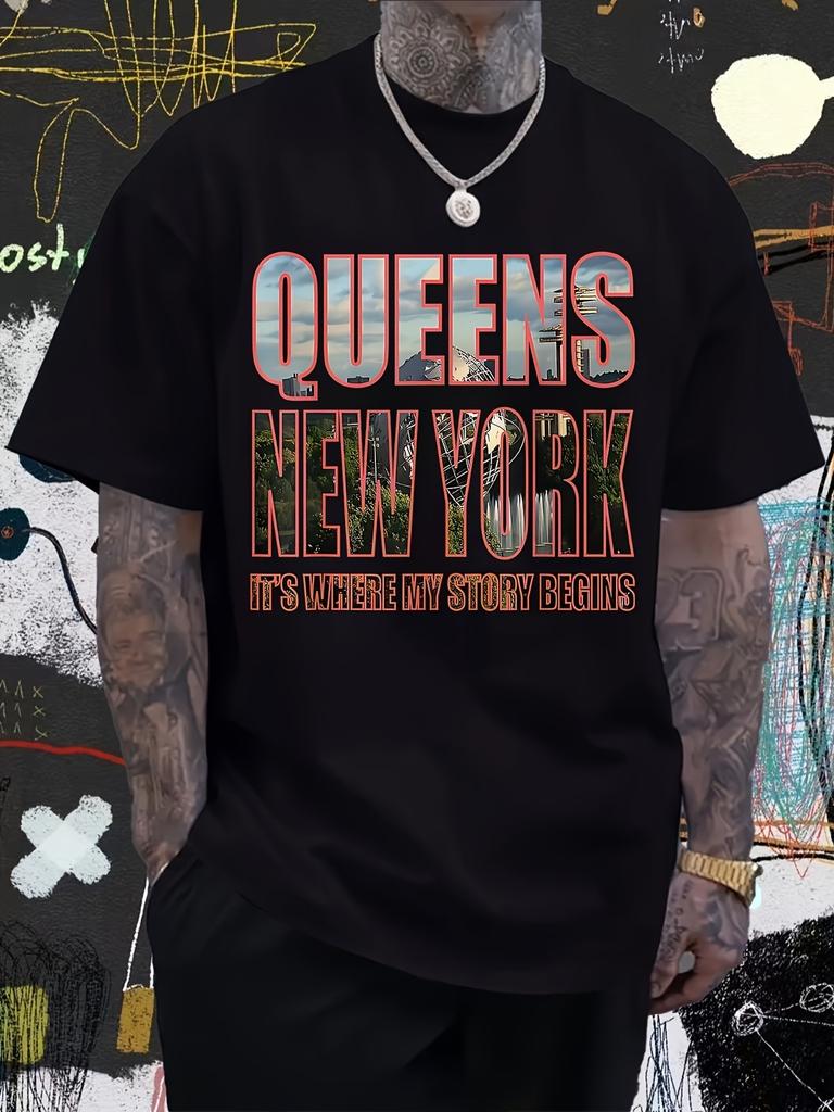 Unisex New York Queen Pattern T-Shirt | Vintage Style with Bold Prints, Black
