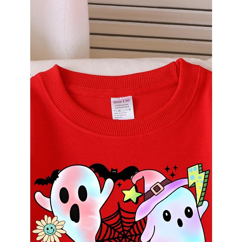 Kids Crewneck Sweatshirt, Cute Halloween Spider Web Print, Soft Casual Pullover for Fall Winter