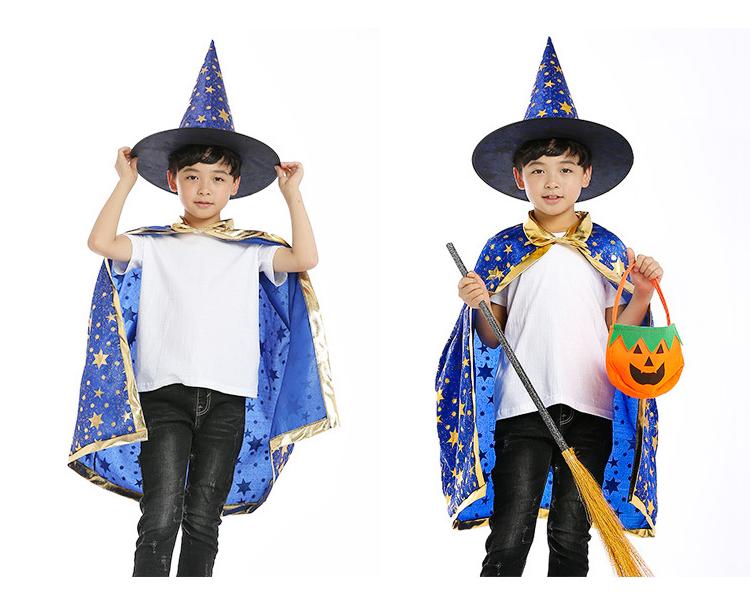 Sydanne Kids Magician Wizard Cloak Hat Cosplay Costume Hot Stamping Five-pointed Star Cloak Party Costume Halloween Costume