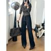 Women's High Waist Straight Leg Jeans Loose Fit Super Fleece Lined Non Stretch Dark Denim Pants Winter Warm Street Style Trousers